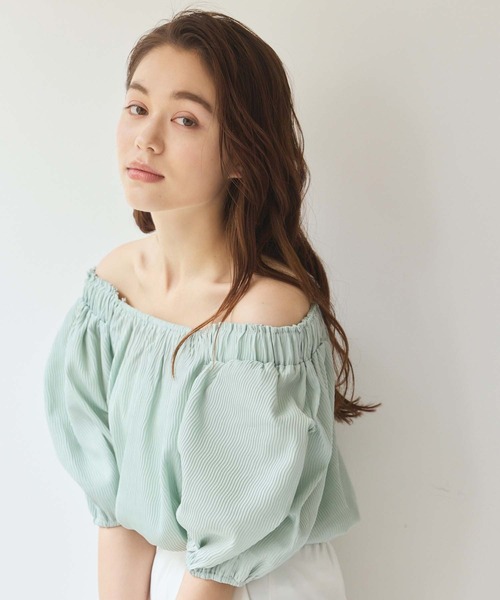 Edit Sheen（エディットシーン）の「リブシャーリングオフショルブラウス（シャツ/ブラウス・レディース・ミント/ブラック・M）」の2枚目の写真