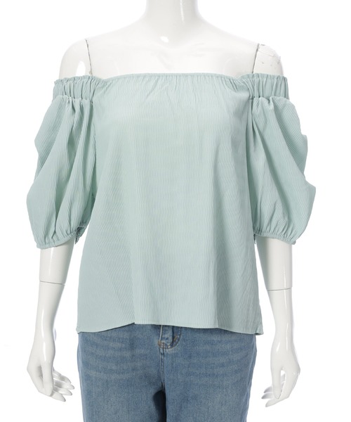 Edit Sheen（エディットシーン）の「リブシャーリングオフショルブラウス（シャツ/ブラウス・レディース・ミント/ブラック・M）」の17枚目の写真