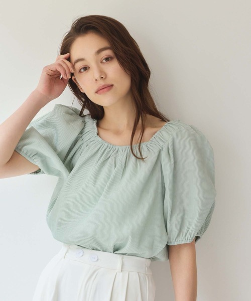 Edit Sheen（エディットシーン）の「リブシャーリングオフショルブラウス（シャツ/ブラウス・レディース・ミント/ブラック・M）」の11枚目の写真