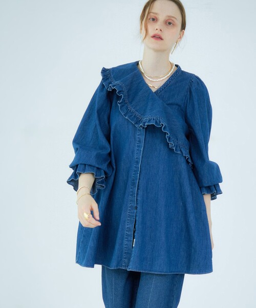 【RM denim】ビッグカラー2WAYデニムブラウス セール】【RM denim】ビッグカラー2WAYデニムブラウス(506206344
