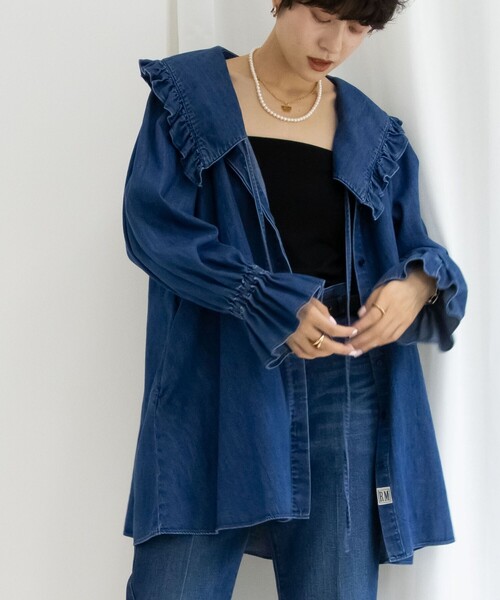 Rie Miller(リエミラー)の「【RM denim】ビッグカラー2WAYデニムブラウス(シャツ/ブラウス・レディース・インディゴブルー・FREE)」の14枚目の写真