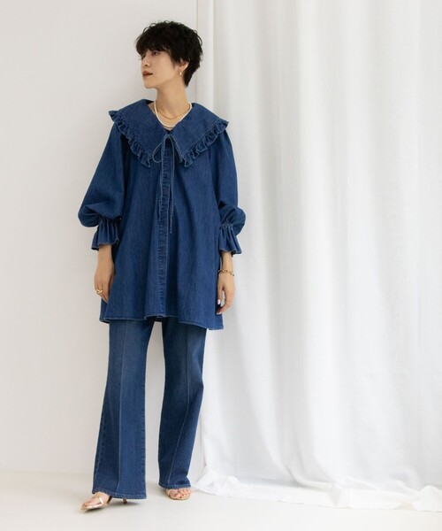 【リエミラー】ビッグカラー2WAYデニムブラウス リエミラー Rie Miller 【RM denim】ビッグカラー2WAYデニム