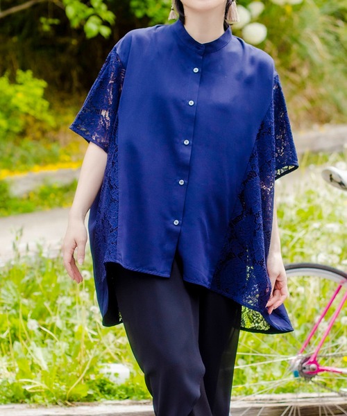 OSMOSIS（オズモーシス）の「切替ワイドブラウス（シャツ/ブラウス・レディース・ホワイト/ネイビー/ブラック・ONE SIZE）」の3枚目の写真