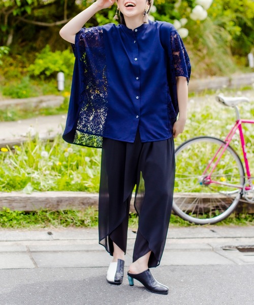 OSMOSIS（オズモーシス）の「切替ワイドブラウス（シャツ/ブラウス・レディース・ホワイト/ネイビー/ブラック・ONE SIZE）」の5枚目の写真