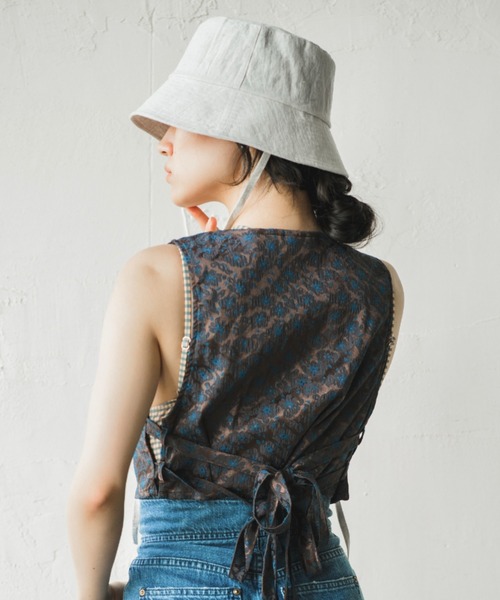 ORIENT MILLINERY（オリエント ミリナリー）の「LILA【ﾘﾗ】リネン100% UVプロテクト サンシェードバケットハット UPF50+（ハット・レディース・ブラック/キナリ・FREE）」の22枚目の写真