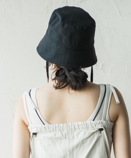 ORIENT MILLINERY（オリエント ミリナリー）の「LILA【ﾘﾗ】リネン100% UVプロテクト サンシェードバケットハット UPF50+（ハット・レディース・ブラック/キナリ・FREE）」の16枚目の写真
