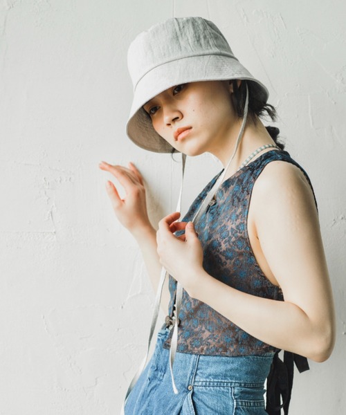 LiNa♡様オーダー＊つば広帽子＊ハーフリネン＊リバティ つば広帽子 キャプリーヌ： リネン生成り×リバティ ワイルド