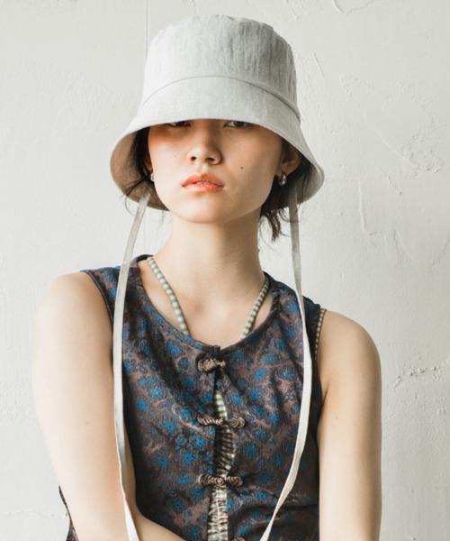 ORIENT MILLINERY（オリエント ミリナリー）の「LILA【ﾘﾗ】リネン100% UVプロテクト サンシェードバケットハット UPF50+（ハット・レディース・ブラック/キナリ・FREE）」の18枚目の写真