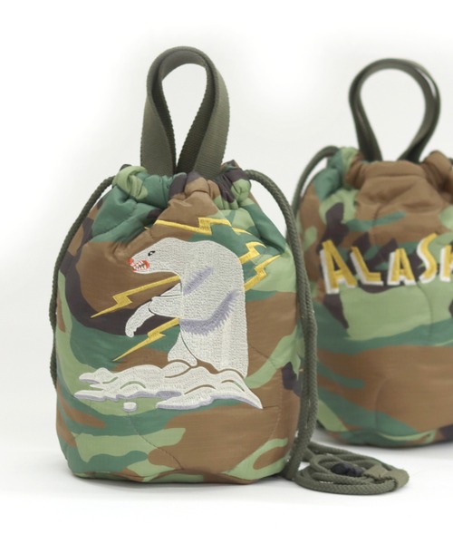 HOUSTON(ヒューストン)の「HOUSTON(ヒューストン)キルティング巾着ミニショルダーバッグ/EMB QUILTING EFFECT ALASKA・JAPAN・TIGER/白熊・日本・虎(ショルダーバッグ・レディース・ブラック/オリーブ/オリーブ系2/ブラック系2/オリーブ系3/ブラック系3/グリーン系その他3/グリーン系その他2/グリーン系その他・FREE)」の8枚目の写真