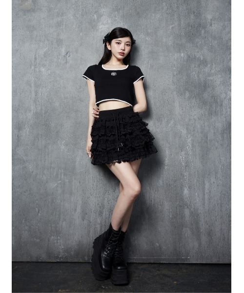 Darich（ダーリッチ）の「カメリアモチーフTシャツ（Tシャツ/カットソー・レディース・サックスブルー/ブラック/ホワイト・FREE）」の7枚目の写真