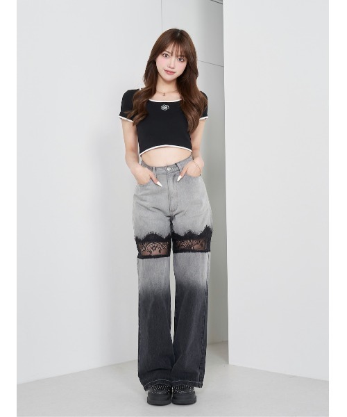 Darich（ダーリッチ）の「カメリアモチーフTシャツ（Tシャツ/カットソー・レディース・サックスブルー/ブラック/ホワイト・FREE）」の18枚目の写真