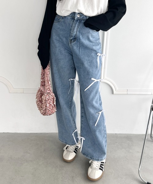 セール】【付け替え可能】リボンデニムパンツ（デニムパンツ）｜Loueme
