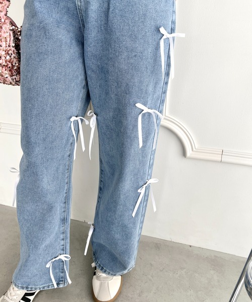 着用一回　トレゾア　リボンジーンズ JUNOAH ジーンズ デニム デニムパンツ リボンルーズデニムパンツ