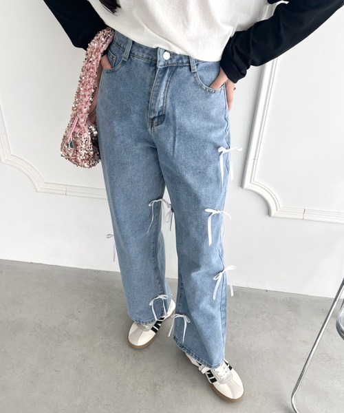 セール】【付け替え可能】リボンデニムパンツ（デニムパンツ