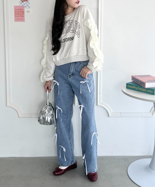 Loueme（ルエム）の「【付け替え可能】リボンデニムパンツ（デニムパンツ・レディース・ブルー・FREE）」の6枚目の写真