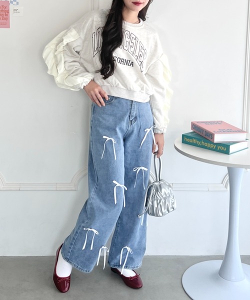 Loueme（ルエム）の「【付け替え可能】リボンデニムパンツ（デニムパンツ・レディース・ブルー・FREE）」の7枚目の写真
