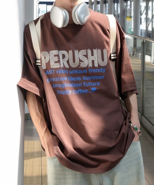 Perushu（ペルーシュ）の「レトロアソートプリントTシャツ（Tシャツ/カットソー・メンズ・ホワイト/ホワイト系/ブラウン系/チャコールグレー/グレー系・SMALL/MEDIUM/LARGE）」の17枚目の写真