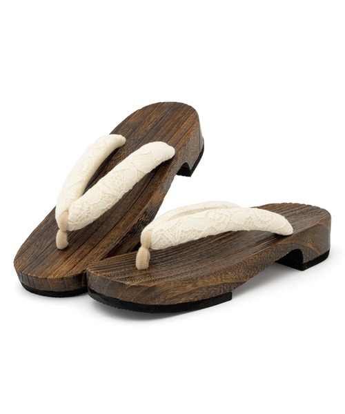 SOUBIEN（ソウビエン）の「下駄 レディース レース 浴衣向け 夏 桐下駄 右近型 和装小物（和装小物・レディース・グリーン系その他/ベージュ系その他/ホワイト系その他/グレー系その他/クリーム・FREE）」の4枚目の写真