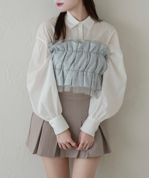favclo.(ファブクロ)の「shirt tulle bustier / シャツチュールビスチェ(シャツ/ブラウス・レディース・アイボリー/ベビーピンク/ライトブルー・FREE)」の2枚目の写真