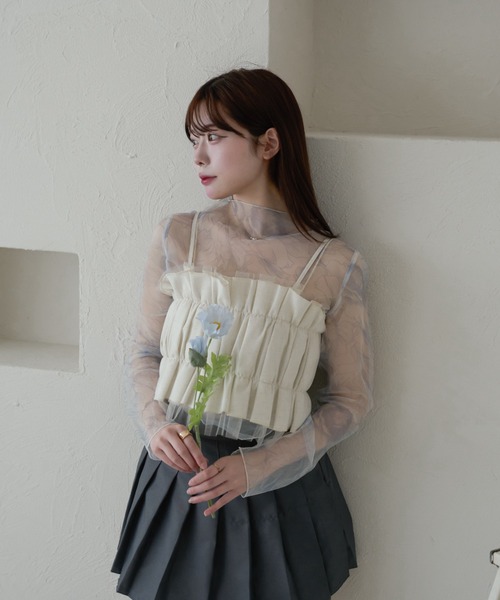 favclo.(ファブクロ)の「shirt tulle bustier / シャツチュールビスチェ(シャツ/ブラウス・レディース・アイボリー/ベビーピンク/ライトブルー・FREE)」の7枚目の写真