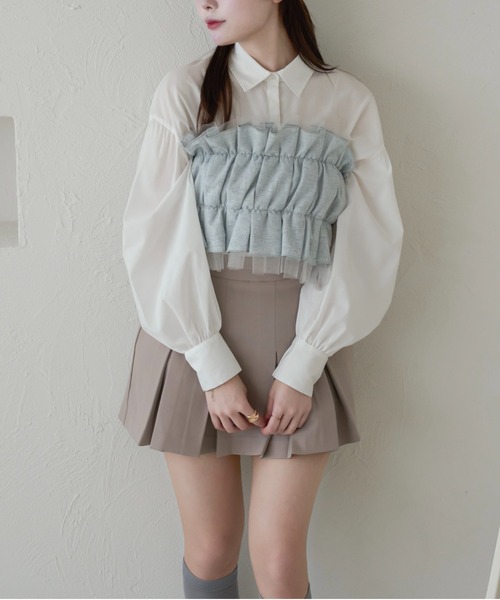 favclo.(ファブクロ)の「shirt tulle bustier / シャツチュールビスチェ(シャツ/ブラウス・レディース・アイボリー/ベビーピンク/ライトブルー・FREE)」の10枚目の写真
