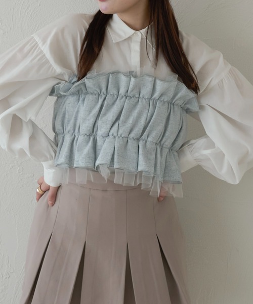 favclo.(ファブクロ)の「shirt tulle bustier / シャツチュールビスチェ(シャツ/ブラウス・レディース・アイボリー/ベビーピンク/ライトブルー・FREE)」の9枚目の写真