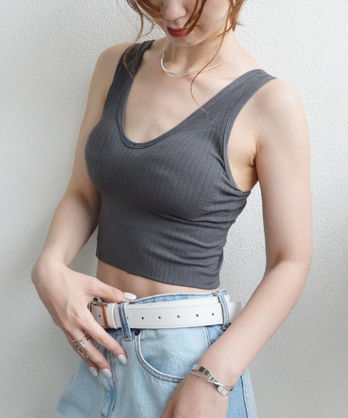 styiro(スタイロ)の「カップ付きリブタンクシームレスブラトップ リラックスインナー ヘルシースタイル(キャミソール・レディース・ホワイト/ブラック/ブラウン/グレー/ミント/ピンク系その他・L/FREE)」の3枚目の写真