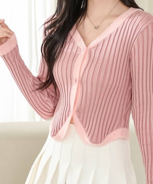 Lace Ladies(レースレディース)の「Vネック ファー付き リブ ニット プルオーバー(ニット/セーター・レディース・ベージュ/ホワイト/ピンク/ブラック・FREE)」の4枚目の写真