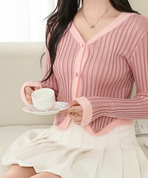Lace Ladies(レースレディース)の「Vネック ファー付き リブ ニット プルオーバー(ニット/セーター・レディース・ベージュ/ホワイト/ピンク/ブラック・FREE)」の10枚目の写真