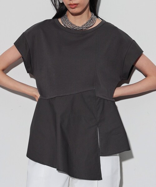 GALLEST（ギャレスト）の「◆アシンメトリーペプラムトップス（Tシャツ/カットソー・レディース・ホワイト/ダークグレー/ブラック・38）」の3枚目の写真