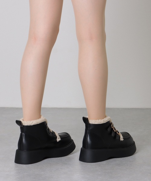 セール】トリプル ベルト 裏ボア ボリューム ショート ブーツ