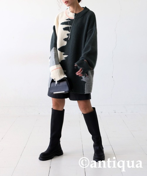 antiqua(アンティカ)の「ダメージデザインニット(ニット/セーター・レディース・グレー系その他・ONESIZE)」の8枚目の写真