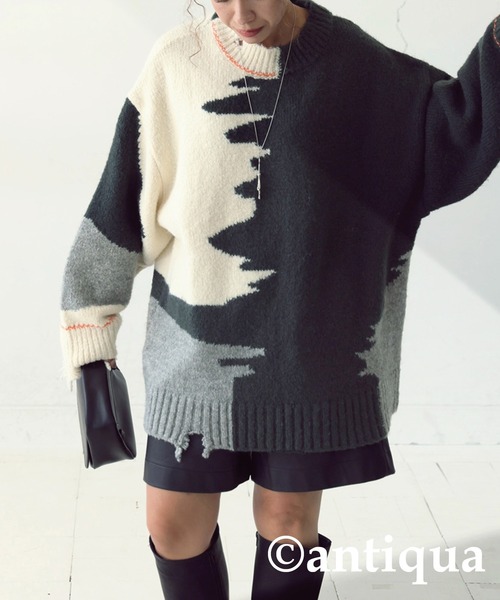 antiqua(アンティカ)の「ダメージデザインニット(ニット/セーター・レディース・グレー系その他・ONESIZE)」の6枚目の写真