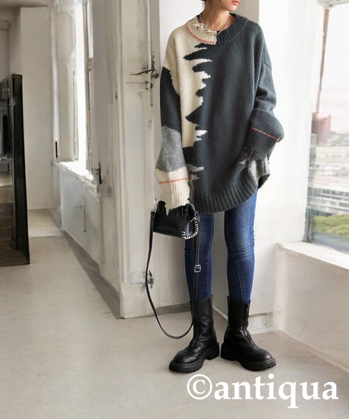 antiqua(アンティカ)の「ダメージデザインニット(ニット/セーター・レディース・グレー系その他・ONESIZE)」の3枚目の写真