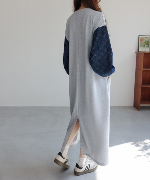 キルティングパフスリーブオーバーサイズロゴスウェット