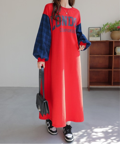 セール】キルティングパフスリーブオーバーサイズロゴスウェット