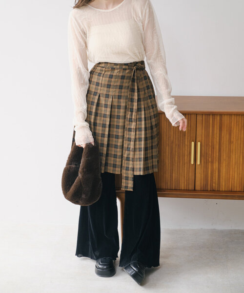 Kastane（カスタネ）の「*チェックラップスカート（スカート・レディース・ブラウン/イエロー・SMALL/LARGE）」の10枚目の写真