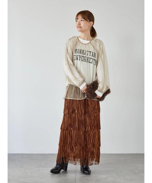 Lugnoncure（ルノンキュール）の「【抗菌防臭】柄アソートプリントロングTシャツ（Tシャツ/カットソー・レディース・ベージュ/ブラック/オフホワイト・F）」の5枚目の写真