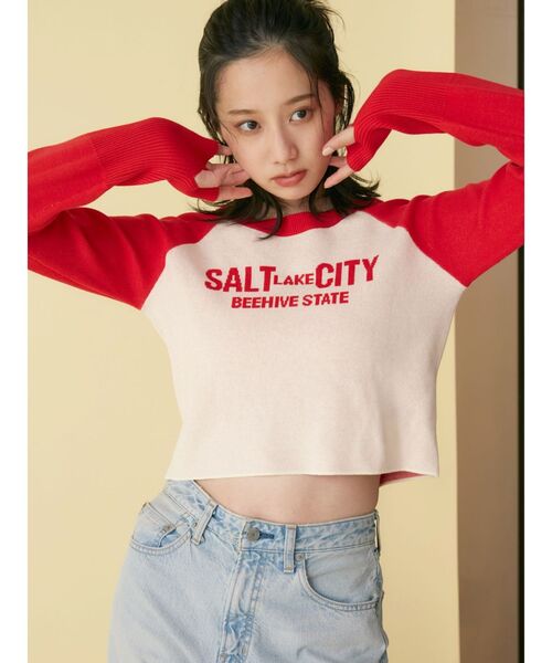 Ungrid（アングリッド）の「【WEB限定】ラグランロゴショートニット（ニット/セーター・レディース・レッド/グリーン/ブルー・FREE）」の3枚目の写真