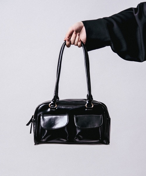 セール】3-8E11 ダブルポケット ハンドバッグ ショルダーバッグ