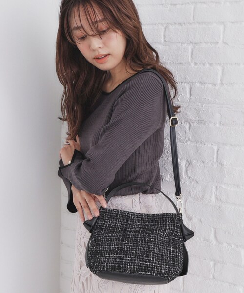 index(インデックス)の「【2WAY】ショルダー付ツイードバッグ(ショルダーバッグ・レディース・ライトブルー/ライトベージュ/ブラック・00)」の7枚目の写真
