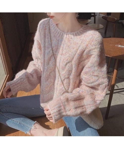 セール】2025 AW《韓国ファッション》ピンクベージュマーブルニット