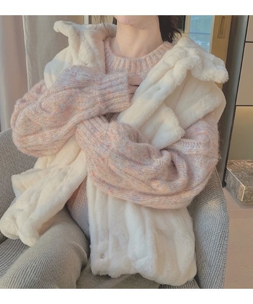 2025 AW《韓国ファッション》ピンクベージュマーブルニット（ニット