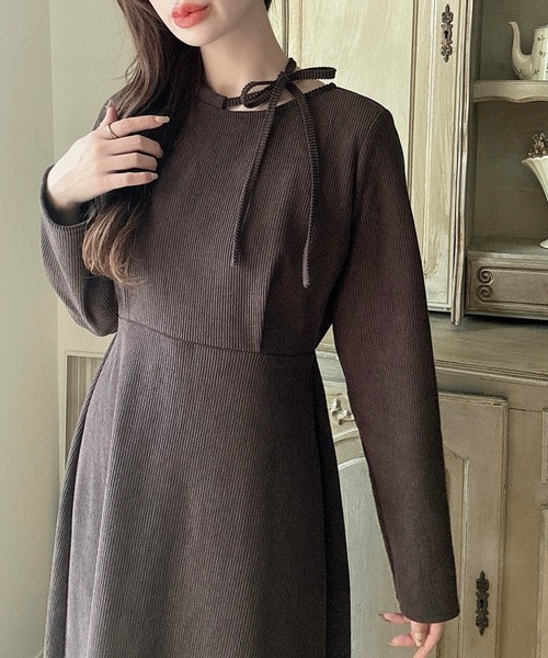 セール】リボンデザインコーデュロイワンピース（ワンピース）｜Meiru