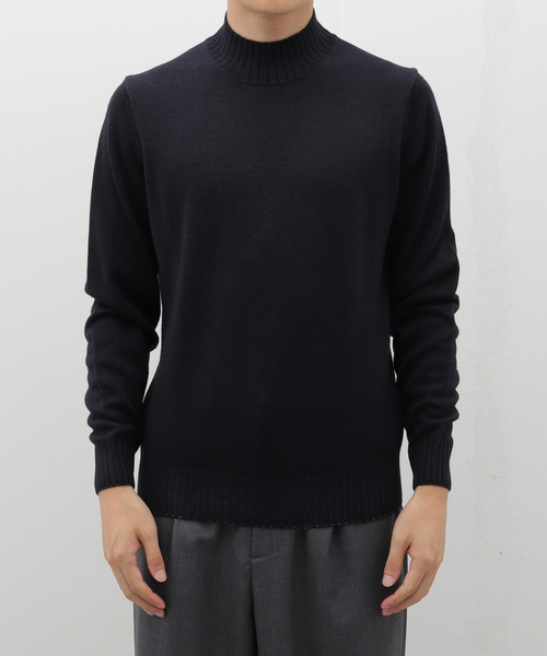 FILIPPO DE LAURENTIIS ネイビー　モックネックセーター　48 セール】FILIPPO DE LAURENTIIS(フィリッポ デ ローレンティス