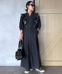 RODEO CROWNS WIDE BOWL | フリルデザインデニムロングワンピース(ワンピース)