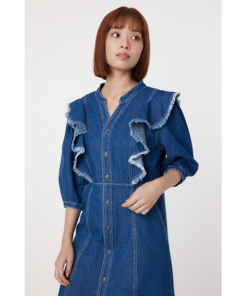 RODEO CROWNS WIDE BOWL（ロデオクラウンズワイドボウル）の「フリルデザインデニムロングワンピース（ワンピース・レディース・ブラック/ブルー・FREE）」の6枚目の写真