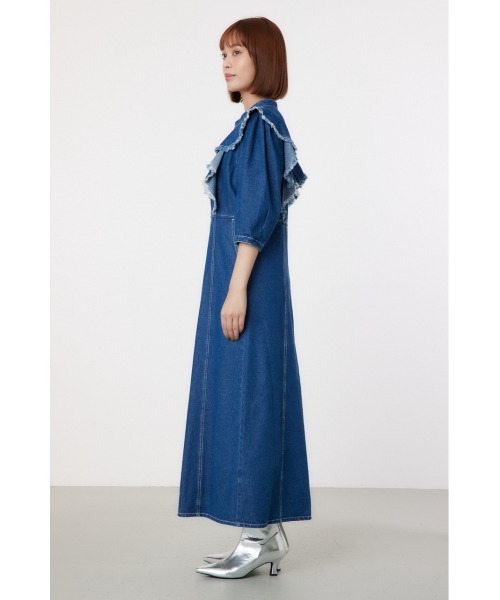 RODEO CROWNS WIDE BOWL（ロデオクラウンズワイドボウル）の「フリルデザインデニムロングワンピース（ワンピース・レディース・ブラック/ブルー・FREE）」の8枚目の写真