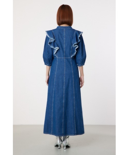 RODEO CROWNS WIDE BOWL（ロデオクラウンズワイドボウル）の「フリルデザインデニムロングワンピース（ワンピース・レディース・ブラック/ブルー・FREE）」の9枚目の写真