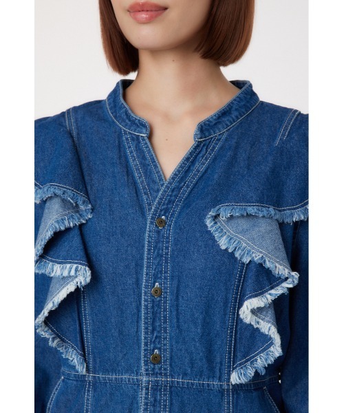 RODEO CROWNS WIDE BOWL（ロデオクラウンズワイドボウル）の「フリルデザインデニムロングワンピース（ワンピース・レディース・ブラック/ブルー・FREE）」の10枚目の写真